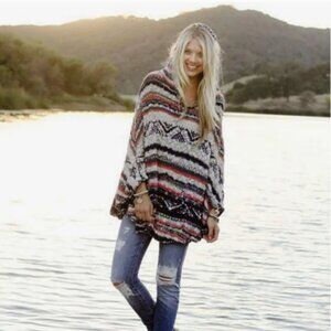 Southwestern Boho Striped Knit Poncho